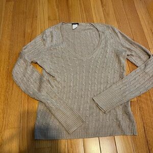 Vintage J. Crew 100% Linen Women's Cable Knit V-Neck Sweater - Tan S Preppy